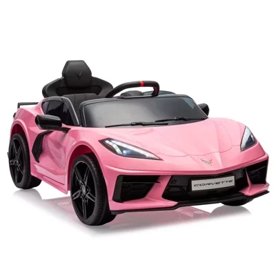 12V Kids Ride On Car, спортивный лицензированный электромобиль Corvette для малышей, с дистанционным управлением, визуальной приборной панелью, светодиодной подсветкой, музыкой, для детей от 3 до 10 лет, розовый