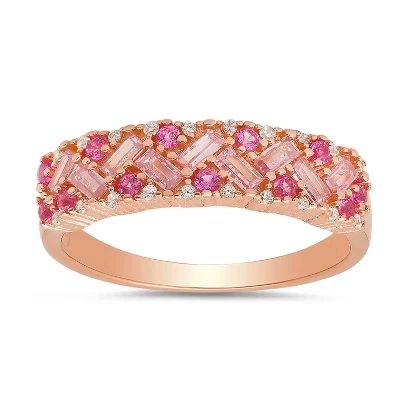 Кольцо queen-jewels серебро с багетными CZ, розовое золото