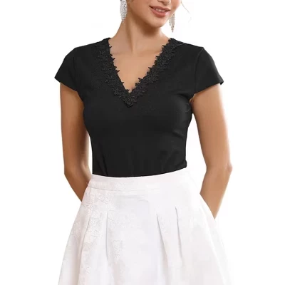 Женское боди Inspire Chic с кружевом и V-вырезом, черное