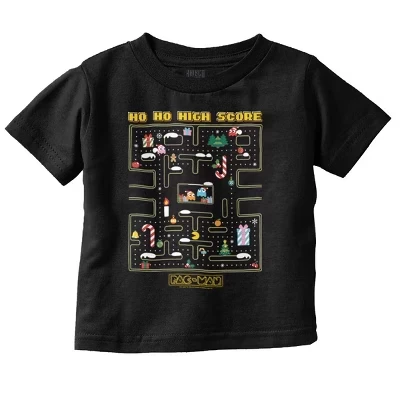 Видеоигра PACMAN Рождественский лабиринт для малышей, детская футболка с рисунком, черная