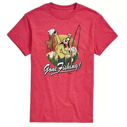 Мужская футболка с коротким рукавом Goofy Gone Fishing с графическим рисунком heather red
