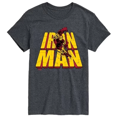 Мужская футболка с надписью Iron Man Stacked Name Оверсайз с коротким рукавом и графическим рисунком heather charcoal
