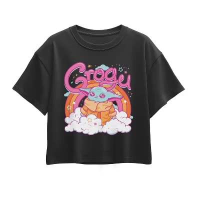 Футболка Grogu Kawaii с коротким рукавом и квадратным рисунком, черная