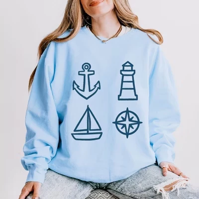 Anchor Lighthouse Boat Compass - Женская легкая одежда, окрашенная в цвет свитшота 