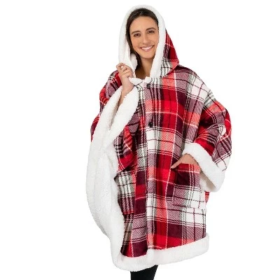 Одеяло с капюшоном Angel Wrap для взрослых женщин, пригодное для носки уютное одеяло-накидка из флиса, накидка-накидка в клетку
