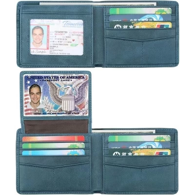 Мужской двойной бумажник из натуральной кожи с RFID-идентификатором, стильный, с 2 окошками для идентификации ocean blue
