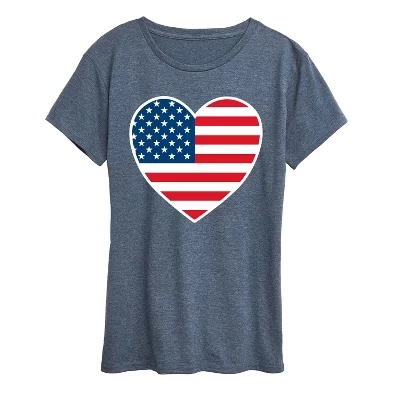 Женская футболка Instant Message USA Flag Heart, меланжево-голубая