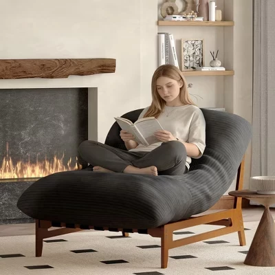 Кресло-шезлонг Bean Bag из массива дерева, Большой вельветовый диван на полу для взрослых, Эргономичный шезлонг для чтения в гостиной и спальне черного цвета