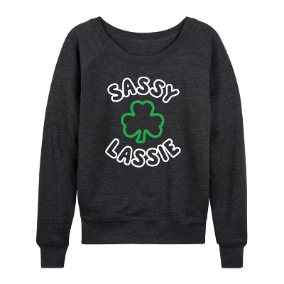 Женская легкая французская махровая рубашка Sassy Lassie с широким вырезом и длинным рукавом с графическим рисунком heather charcoal