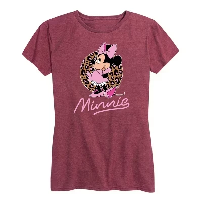 Женская футболка с леопардовым принтом Minnie Mouse и коротким рукавом с графическим рисунком heather burgundy