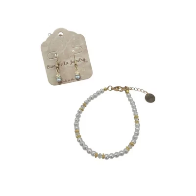 Ювелирные наборы из цветного хрусталя с жемчугом и натуральным камнем april clear ab crystal-золото, браслет и серьги