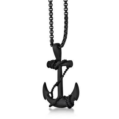 Мужской кулон Metro Jewelry «Якорь» с цепью, черный