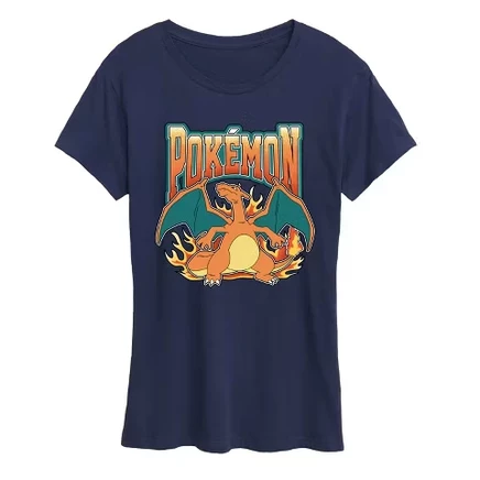 Женская футболка с коротким рукавом и графическим рисунком Pokémon - Charizard Collegiate темно-синего цвета