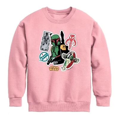 Boba Stickers Graphic Long Sleeve Fleece Sweatshirt mauve