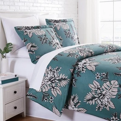 Комплект пододеяльников из сатина Flora 300 TC из 100% хлопка с длинным ворсом зеленого цвета
