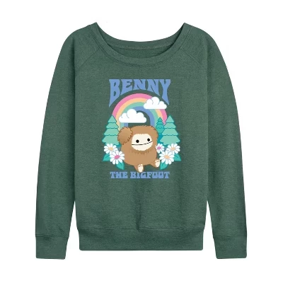 Женская легкая махровая рубашка Benny The Bigfoot с широким вырезом и длинными рукавами и графическим рисунком heather juniper