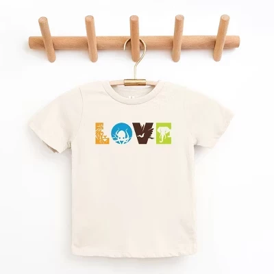 Кремовая футболка для малышей с коротким рукавом Love With Animal Letters