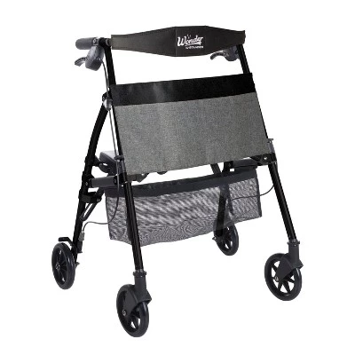 Wonder Rollator Plus, легкие складные ходунки на 4 колесах с сиденьем и корзиной черного цвета