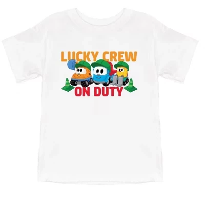Leo the Truck Lucky Crew на дежурстве - Детская футболка с коротким рукавом и рисунком белого цвета