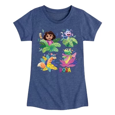 Футболка с коротким рукавом и рисунком для девочек - Dora The Explorer - Swiper, Isa и Boots, синяя