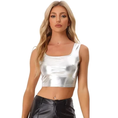 Женский топ INSPIRE CHIC U‑вырез металлик, серебристый