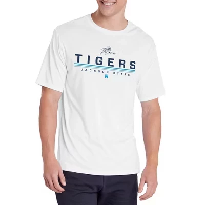 Мужская футболка Jackson State University Men's Sport Active T-Shirt Lines белого цвета