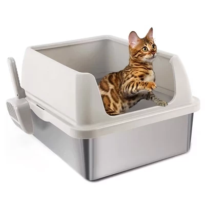 Закрытый ящик для кошачьего туалета Allforpaws из нержавеющей стали с песком