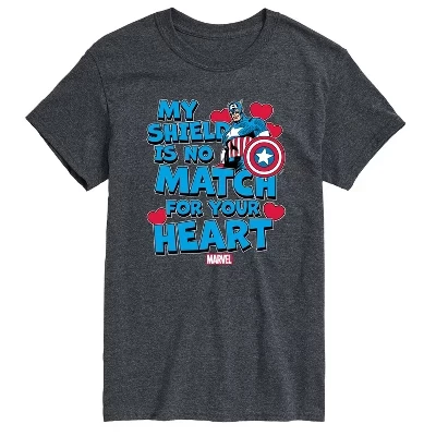 Мужская футболка Captain America My Shield Valentine с коротким рукавом и графическим рисунком heather charcoal