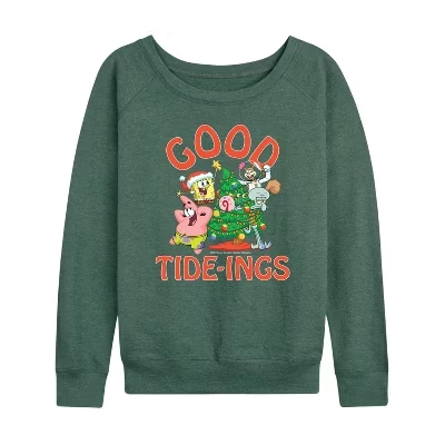 Женская рубашка Good Tide из легкого французского махрового полотна с широким вырезом и длинными рукавами и графическим рисунком heather juniper
