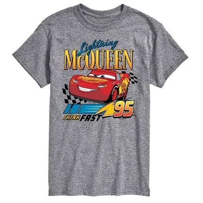 Мужская футболка Lightning McQueen Think Fast 95 с коротким рукавом и графическим рисунком athletic heather