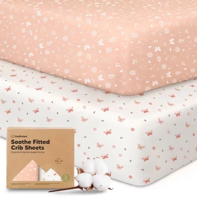 2pk Простыней для детской кроватки Soothe, Нейтральные, органические детские простыни для кроватки, подходят для стандартного детского матраса размером 52x28 см.