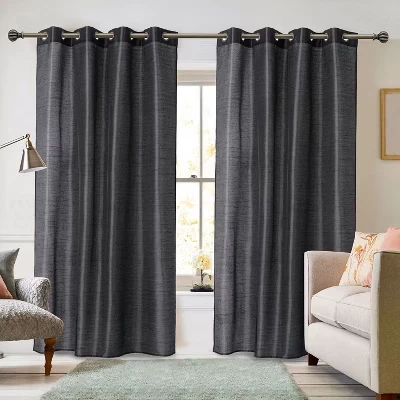 Пара роскошных штор Ruthy's Textile с люверсами из искусственного шелка размером 54 x 84 дюйма каждая черного цвета