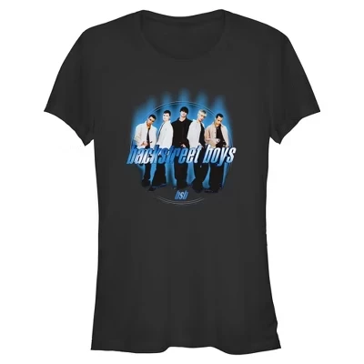 Женская футболка Blue Glowing Circle для юниорок черного цвета