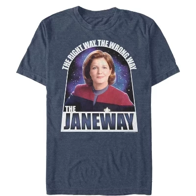 Мужская : Voyager Right Way, Wrong Way, футболка Janeway синего цвета.