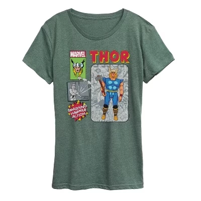 Women's -  - Thor Action Figure Short Sleeve Graphic T-Shirt heather juniper