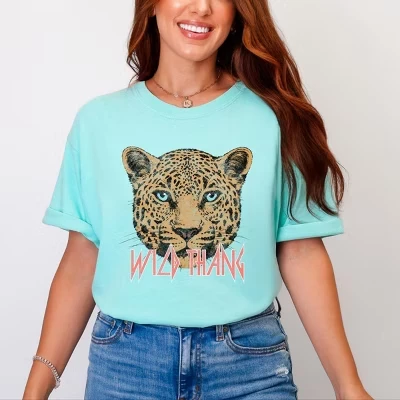 Футболка с надписью Wild Thang Cheetah, окрашенная мелом в мятный цвет
