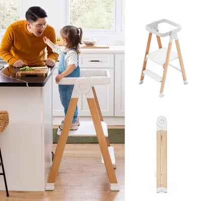Кухонный помощник Flex Step Stool - Регулируемая складная подставка для малышей, Деревянная подставка для малышей и взрослых, Детская обучающая кулинарная подставка белого цвета