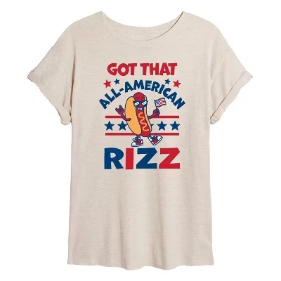 Женская футболка All American Rizz Hotdog оверсайз с графическим рисунком birch