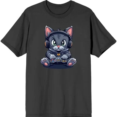 Футболка с круглым вырезом и коротким рукавом Focused Gamer Cat для взрослых, цвет древесного угля
