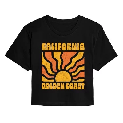 Женская укороченная футболка с графическим рисунком California Golden Coast черного цвета