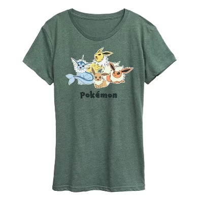 Женская футболка с изображением покемонов Eevee и Eeveelutions Group с коротким рукавом heather juniper