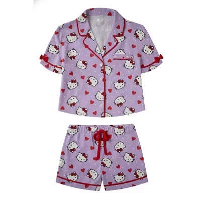 Комплект шортиков Hello Kitty с головкой в белый горошек и красными сердечками и красными бантиками, белый