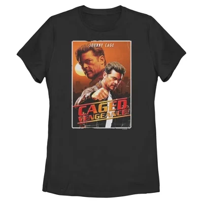 Женская футболка с ретро-постером Johnny Cage Vengeance в клетке Джонни Кейджа, черная