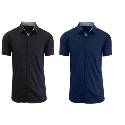 Мужская приталенная рубашка оверсайз на пуговицах с коротким рукавом Slim Fit - 2 упаковки (размеры 3X-5X) черного цвета