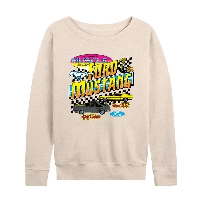 Women's -  -  Mustang 1978 King Cobra 1971 Boss 351 Lightweight French Terry Wide Neck Long Sleeve Graphic Shirt birch