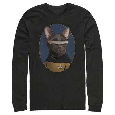 Men's : The Next Generation Lieutenant Commander Geordi La Forge Cat Long Sleeve Shirt black
