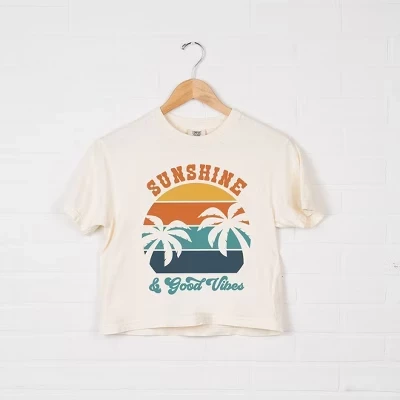 Женская укороченная футболка Sunshine and Good Vibes с коротким рукавом свободного кроя