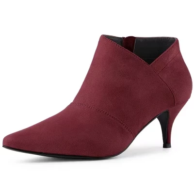Women's Pointed Toe Kitten Heel Cut-out Ankle Booties burgundy