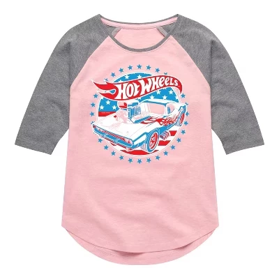 Красная, белая и синяя футболка Muscle Car Shirt Tail Raglan с графическим рисунком
