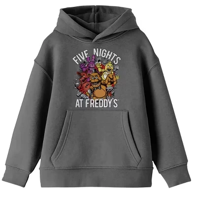 Молодежная спортивная толстовка Five Nights At Freddy's Breaking Walls Heather с капюшоном и длинными рукавами серого цвета